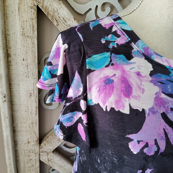 ValMarie Women's Short Sleeve Flowy Swing Shift Midi Dress with Pockets Floral - Picture 5 of 16